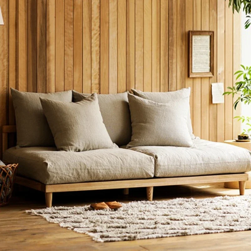 Nordic removable and washable fabric sofa small apartment living room without armrests double three Japanese log style princess