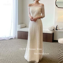 OLOEY Elegant Glitter A Line Korea Wedding Gowns Photo shoot Strapless Half sleeves Floor Length String Back Bride Dress