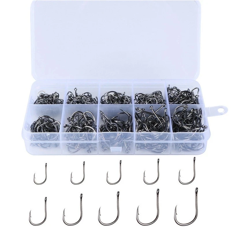 Fishing Hooks 100pcs Set High Carbon Steel Sharp Durable Barbed Fishhook Rock Fishing Equipment Gear Tackle Accessories with box