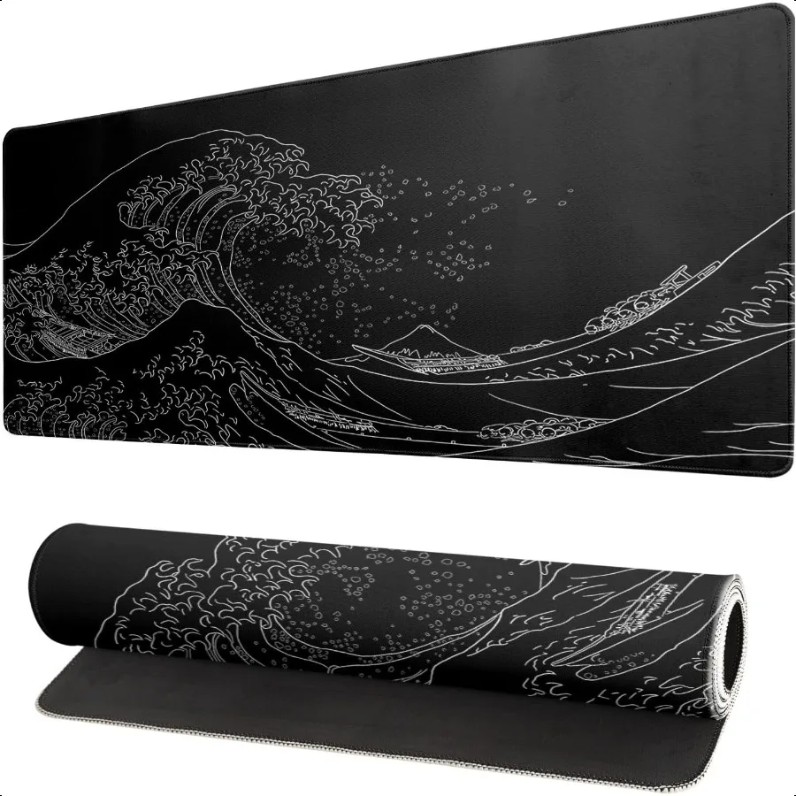 

Japanese Sea Wave Large Mouse Pad Anime Black Gaming Extended Kanagawa Mat Desk Pad m Thick Long NonSlip Rubber Base Mice Pad 3