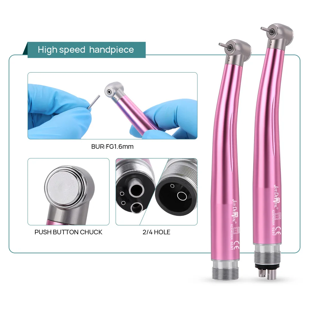 JOY DENTAL Dental Color High and Low Speed Handpiece Kit Push Button Contra Angle Single Way Water Spray Air Turbine 2/4 Hole