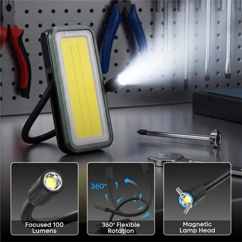 Portable Magnetic Work Light With Rechargeable Battery, Flexible Gooseneck Design For Car Repair, Camping, Emergency Lighting-AT
