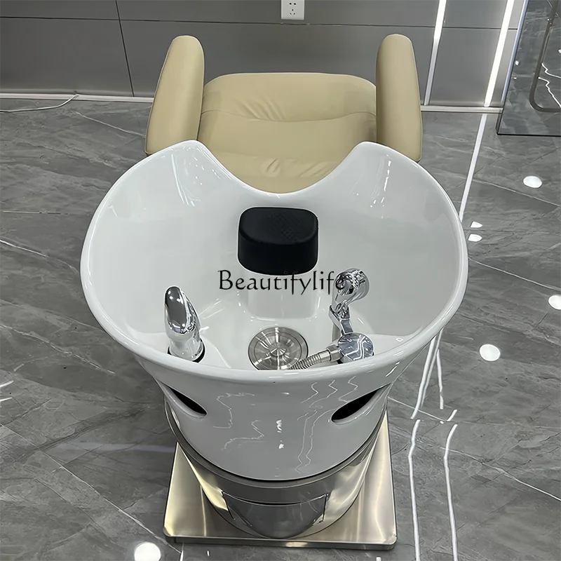 سرير شامبو شبه مستلق من صالون الحلاقة الراقية، سرير تنظيف خاص من الفولاذ المقاوم للصدأ #4