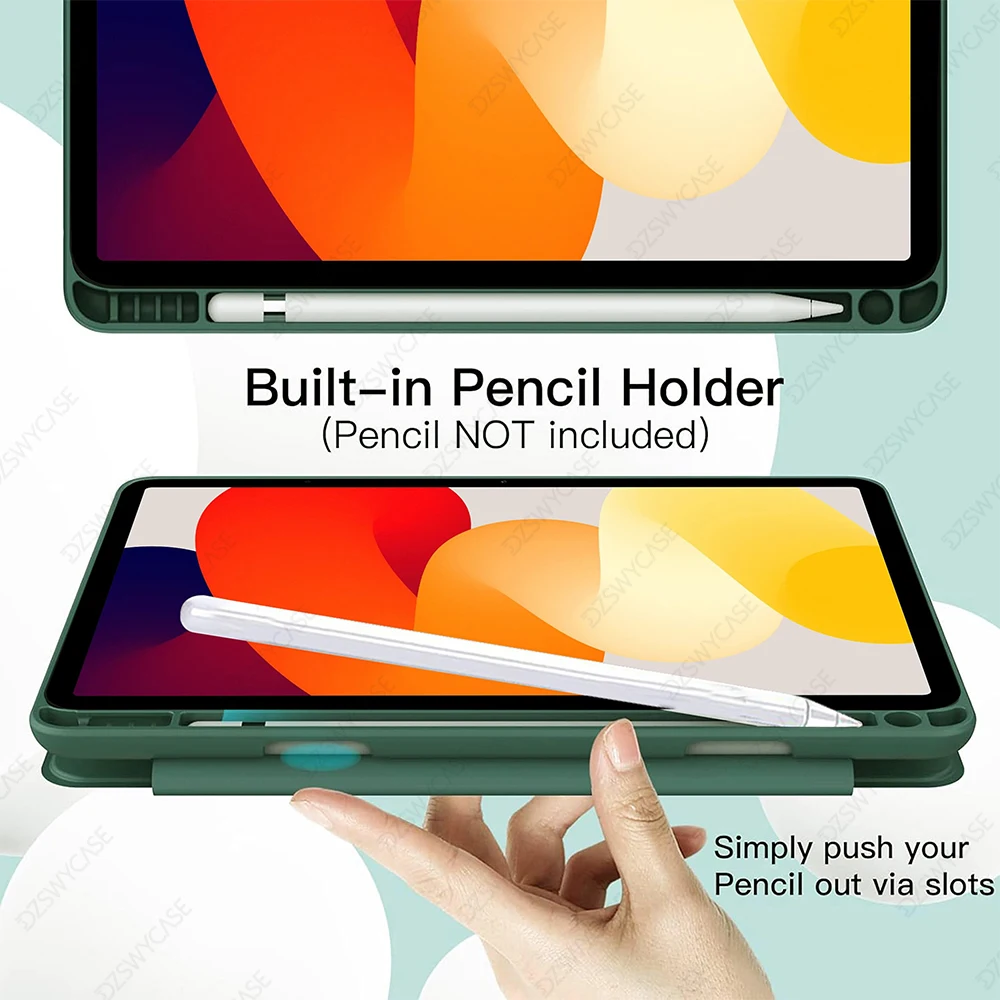 Rotating Case for Redmi Pad SE 11 inch 2023, with Pencil Holder, 360 Degree Rotation Protective Trifold Stand Cover Clear Back image 5
