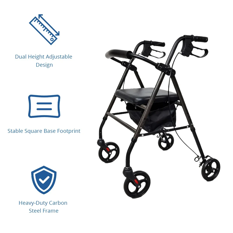 Durable Steel Rollator Walker 100KG Capacity for Seniors Chronic Illness Patients Lightweight Mobility Aid Enhanced