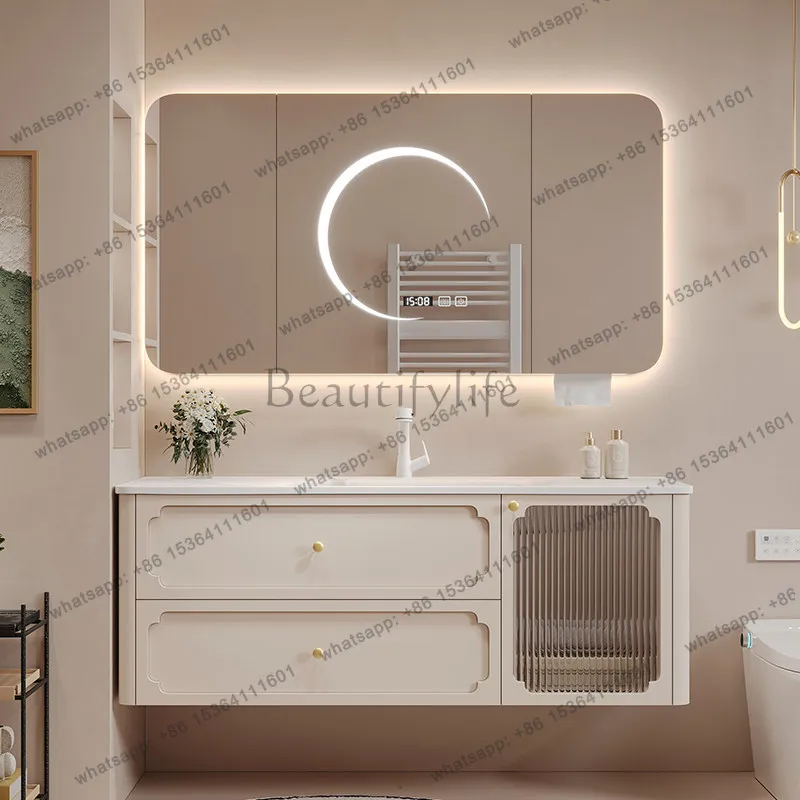 

2025 new oak bathroom cabinet combination slate ceramic integrated double basin customization