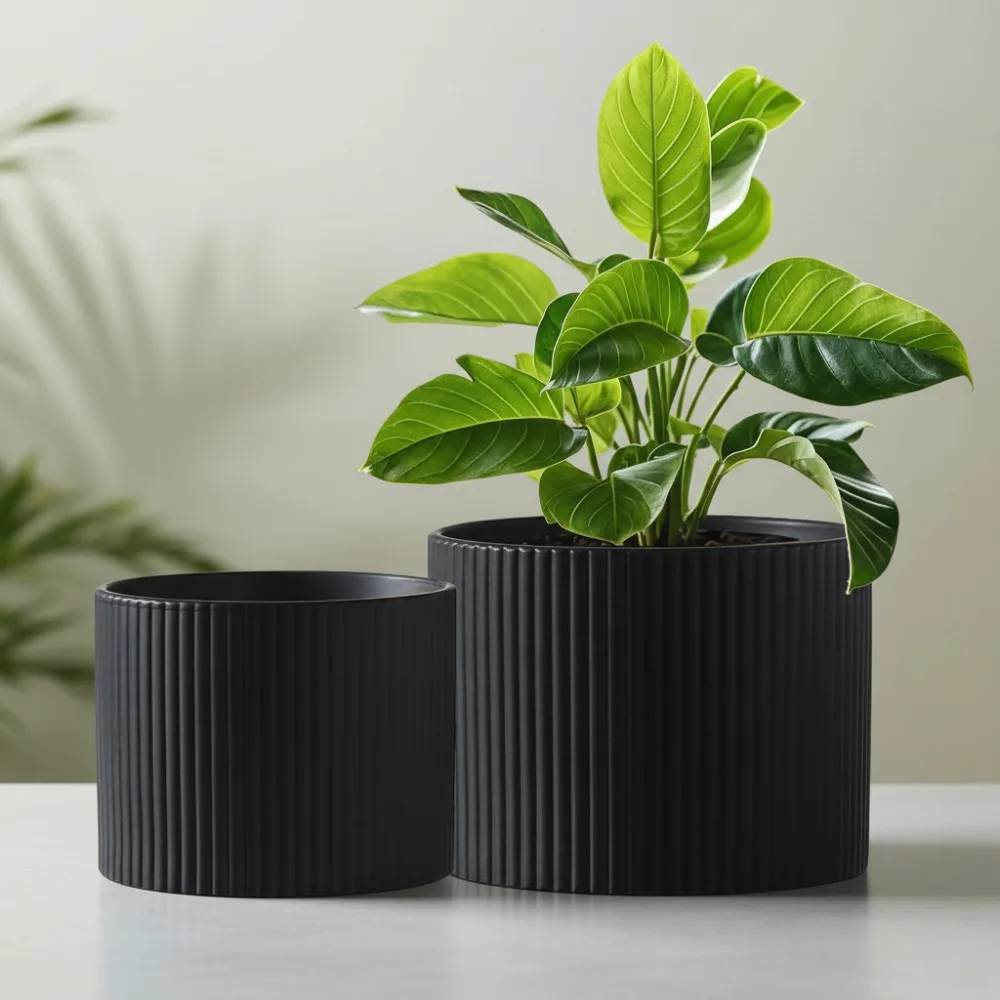 

Современные керамические горшки для растений с дренажем, комнатные цветочные горшки размером 8,1 + 6 дюймов для домашних растений, минималистичный дизайн