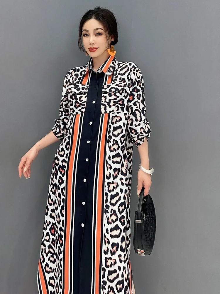 Vefadisa 2024 Summer New Leopard Women Dress Casual Colored Print POLO Collar Fashion Personalized Trendy Girl Dress ZY1265