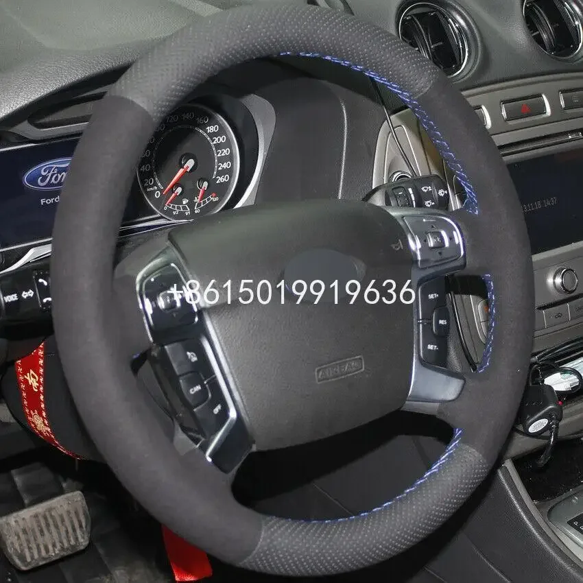 customized Black Leather Suede DIY Car Steering Wheel Cover for Ford Mondeo 07-12 Mk4