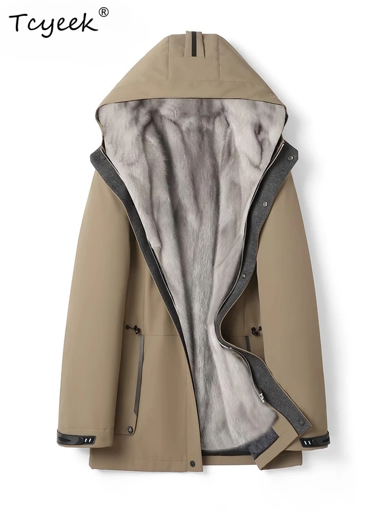 

Tcyeek пальто из натурального меха, мужская зимняя одежда, теплая куртка из натуральной норки, мужские пальто средней длины, новая верхняя одежда, съемная подкладка 2025, съемная подкладка
