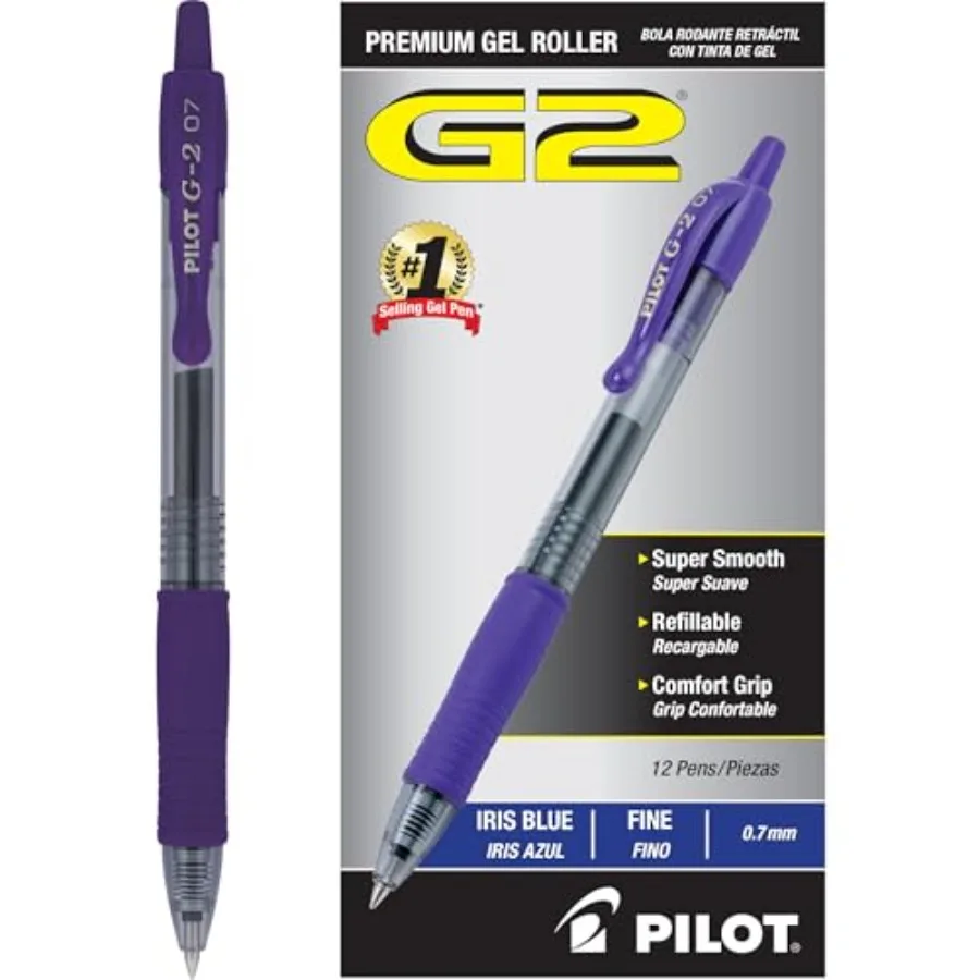 

G2 Premium Gel Roller Pens, Fine Point 0.7 mm, Iris Blue Ink Pens Fine Point, Pack of 12 - Ideal for School, Journaling, and Of