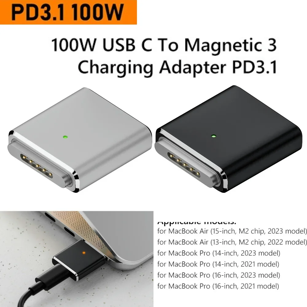 

Type-C female to for Magsafe 3 male 100W 20V 5A Fast Charging Cable Adapter PD3.1 Type-C for MacBook Air/Pro with LED Indicator