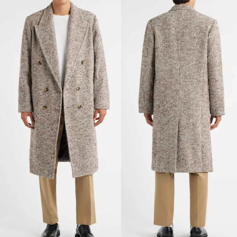 Moda hombre abrigo largo talla grande solapa pico doble botonadura graduación boda esmoquin una pieza Otoño Invierno personalizado