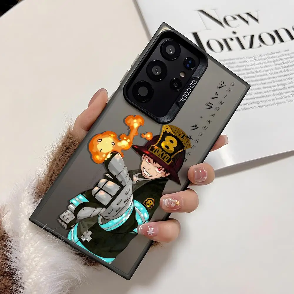 日本アニメ「消防士」スマホケース、Samsung Galaxy S25 Edge、S24、S23、S22、S21、S20 Ultra対応、シリコン製シルバーカバー
