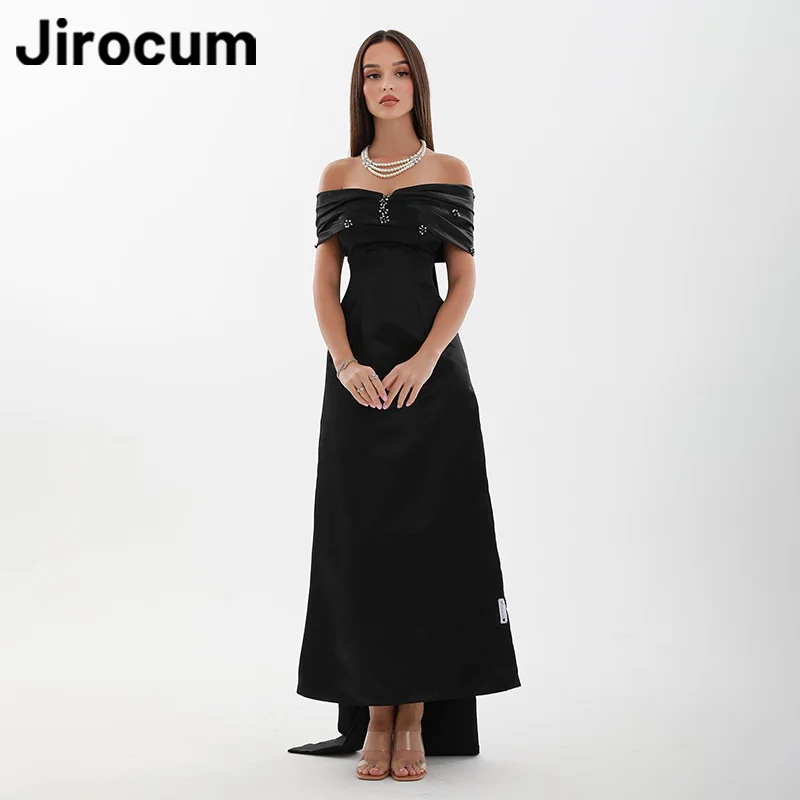 

Элегантное Атласное Платье Jirocum А-силуэта для выпускного вечера женские черные вышитые бисером с открытыми плечами искусственное вечернее платье длиной до щиколотки вечерние платья