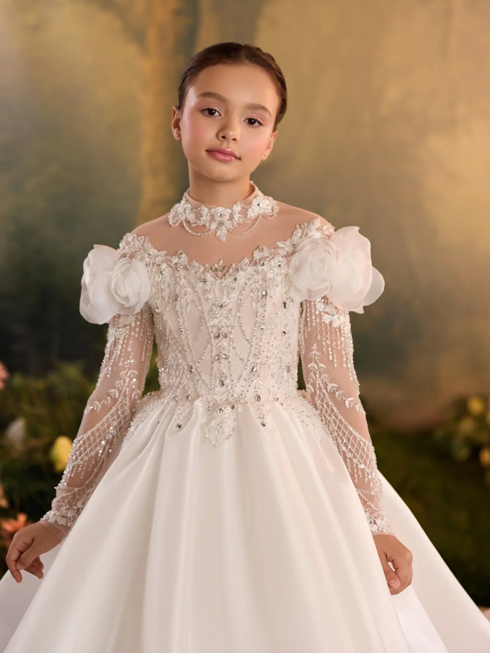 Handmade 3D Floral Girls Dresses Wedding Birthday Party Wear Opulent Sparkling Beaded Kids Princess Gown For Pageant Performanc