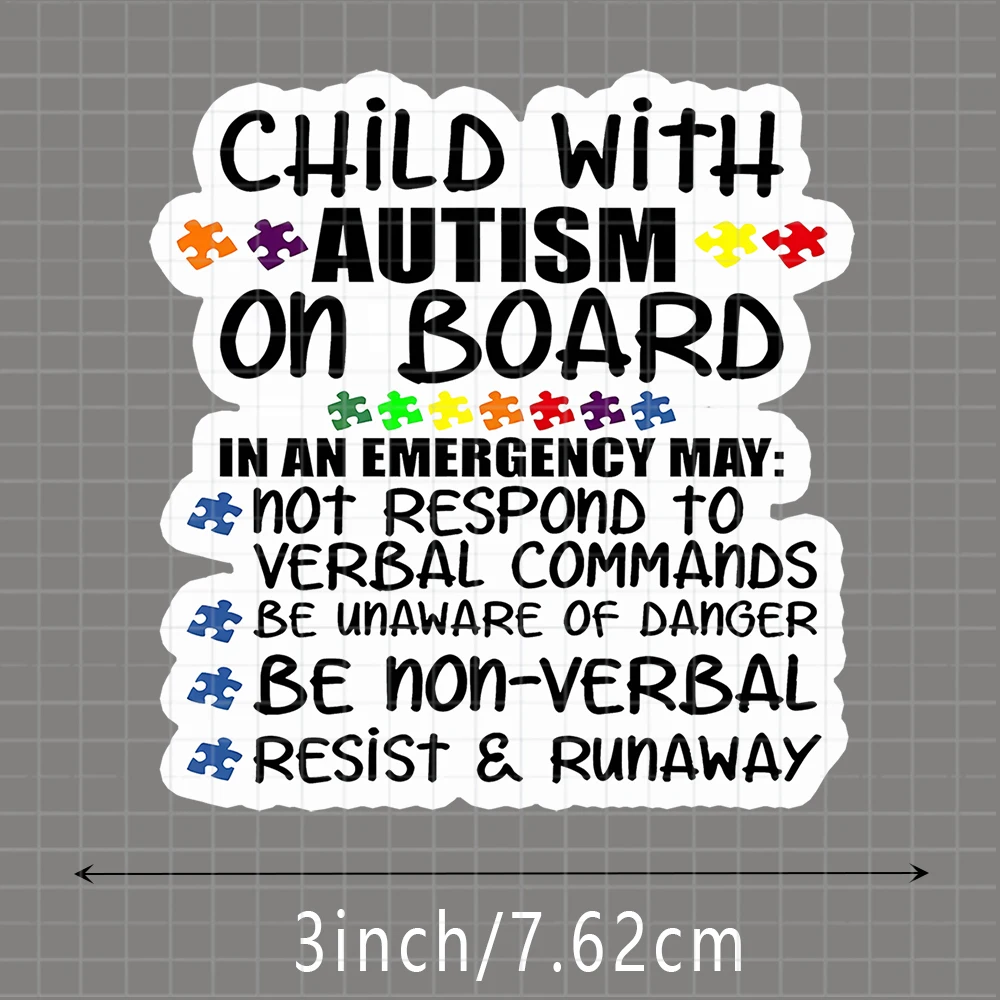 Autocollant en vinyle de 3 pouces pour la sensibilisation à l'autisme et les alertes de sécurité |   Alerte Compassionnelle pour le Soutien des Personnes Autistes + Informations Essentielles d'Urgence |   Mat