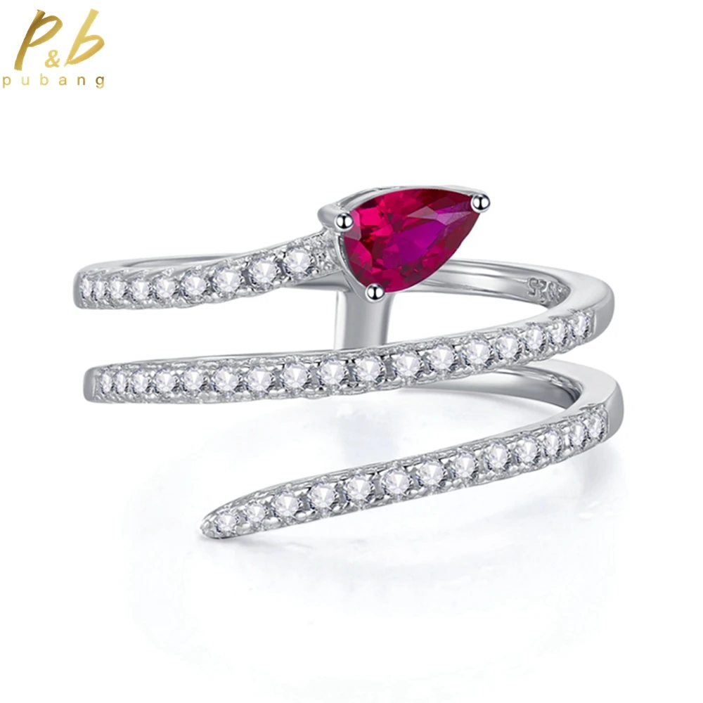 

PuBang Fine Jewelry 925 Sterling Silver Ruby Gemstone Created Moissanite Sparkling Ring for Women Anniversary Gift Free Shipping