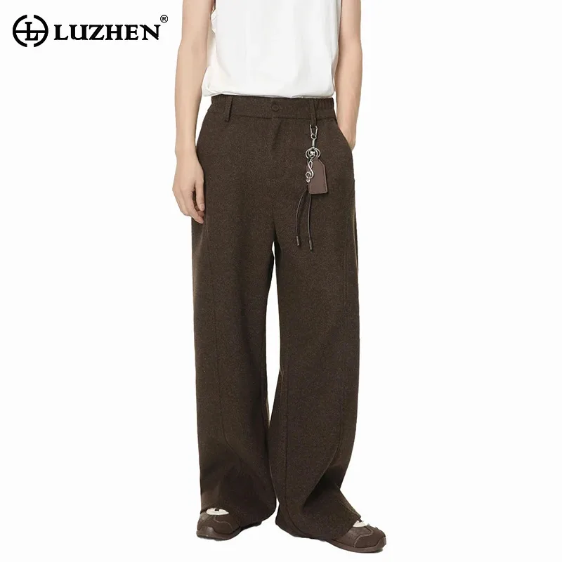 

LUZHEN 2025 новые элегантные красивые свободные прямые брюки мужские модные однотонные роскошные повседневные брюки с высокой талией и широкими штанинами JY5752