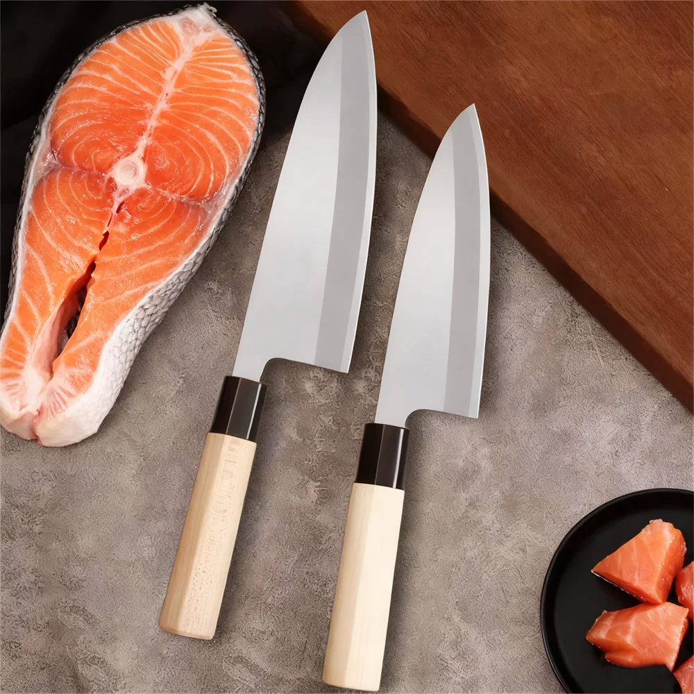 1 unidad, cuchillo para filete de pescado Deba, cuchillo para salmón Sashimi, cuchillo para pelar y cortar hecho a mano, herramientas de cocina para pescado y Sushi, material de cocina