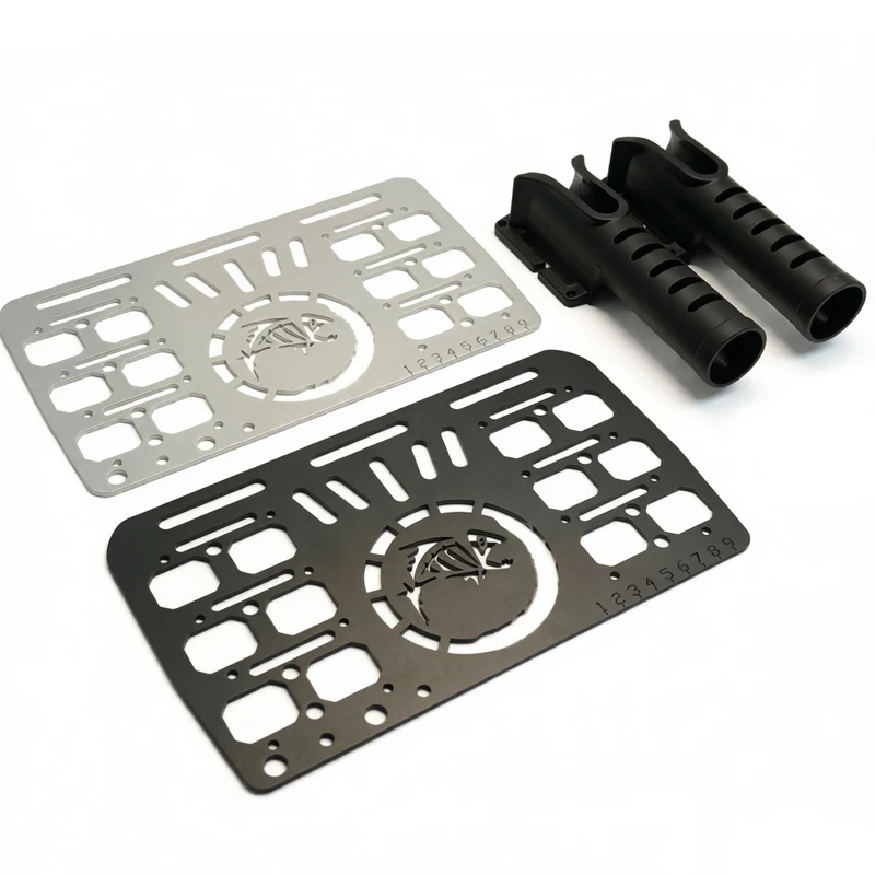 1Set Expansion Mounting Plate Stainless Steel Panel w Fishing Rod Holder Motorcycle Side Bracket for DIY Modification Organizer