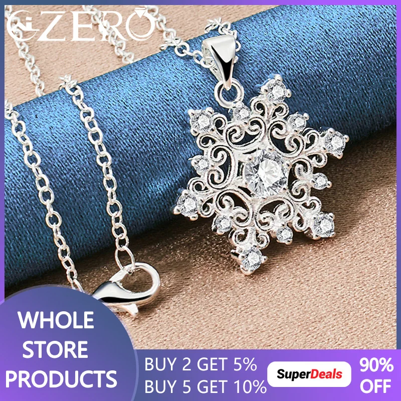 

ALIZERO 925 Sterling Silver Snowflake AAA Zircon Pendant Necklace 16-30 Inch Chain For Women Fashion Wedding Party Jewelry Gifts