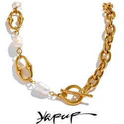 Yhpup High-Grade Natural Freshwater Pearls Metal Chain Fashion Necklace Trendy 18K PVD Plated Attractive Women Jewelry Gift