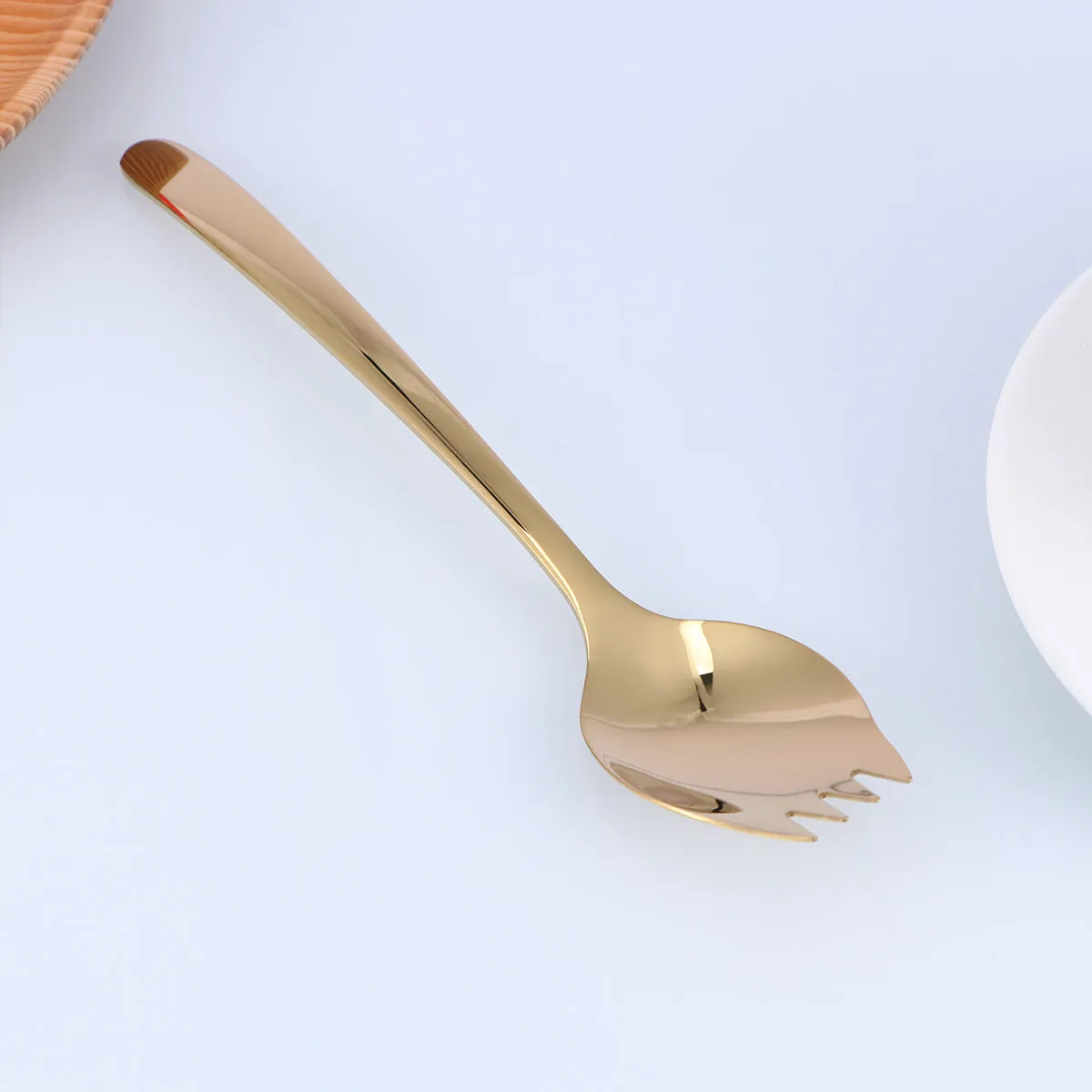 304 Stainless Steel Spork Spoon Fork Combo – Long Handle Heavy-Duty for Kitchen, Salad, Fruit & Dessert