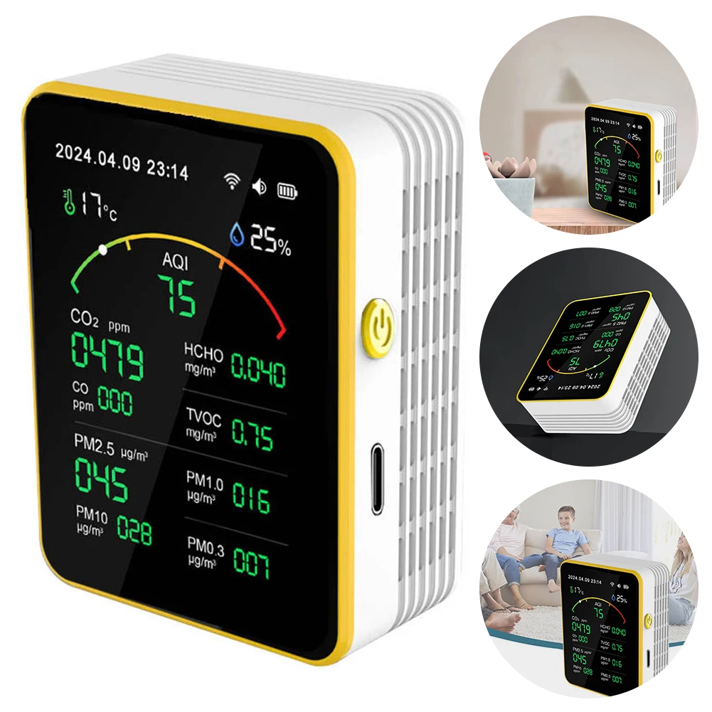 15 in 1 Digital CO2 Meter LCD Display with Smart Plug CO2 Temperature Humidity Air Quality Detector Home Carbon Dioxide Sensor