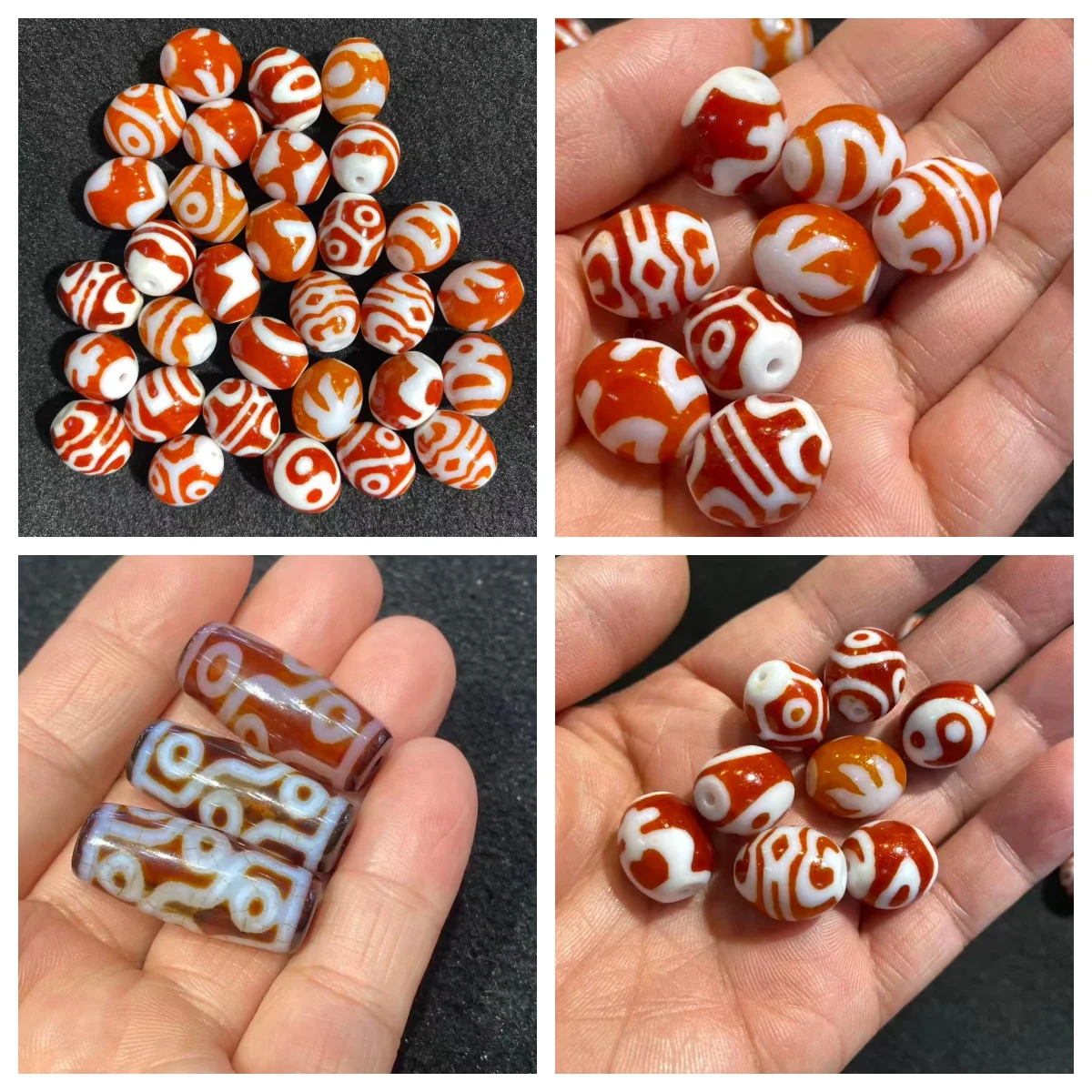 

1pcs/lot Red Nine-Eyed Dzi Loose Bead Bracelet Necklace White-Headed, White-Based, Red Meat Daluo Dzi Near Round Shape