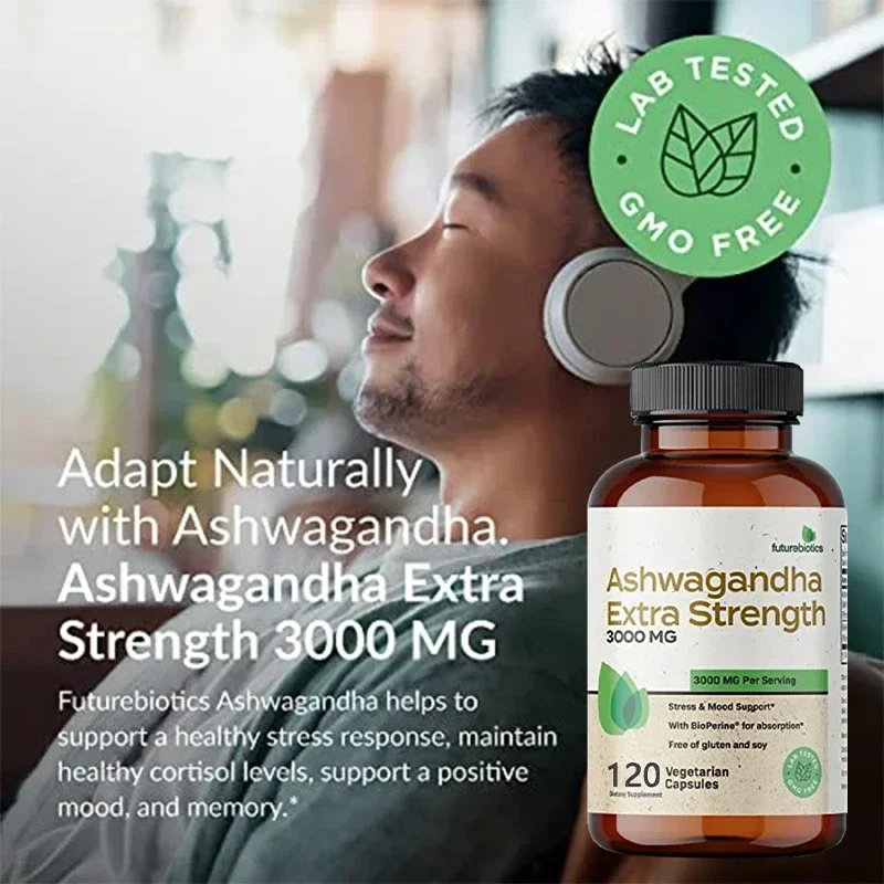 Organic Ashwagandha Capsules, Piperine Extract, Stress Relief, Natural Mood and Focus, Natural Energy Supplement, Unisex