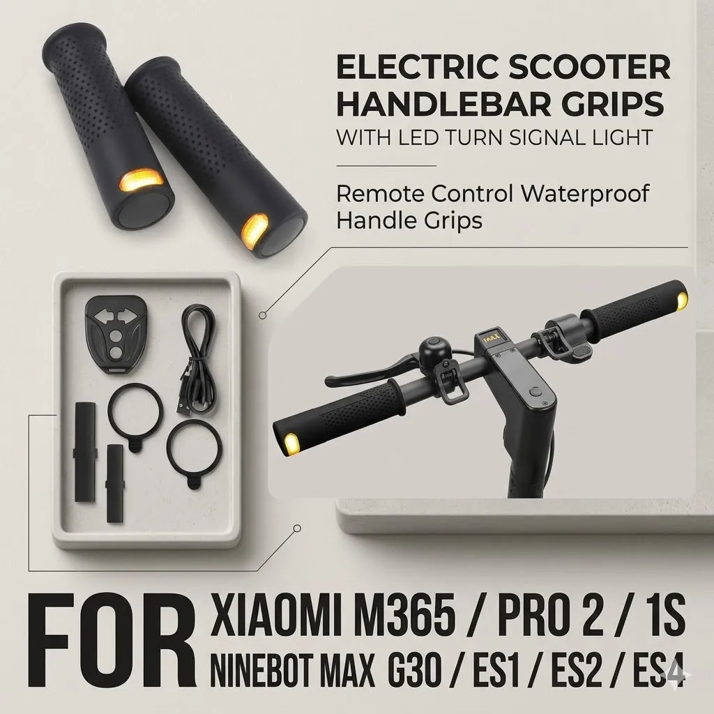 

Electric Scooter Handlebar Grips with LED Turn Signal Light Remote Control Waterproof Handle Grips for Ninebot Max G30 ES1 ES2