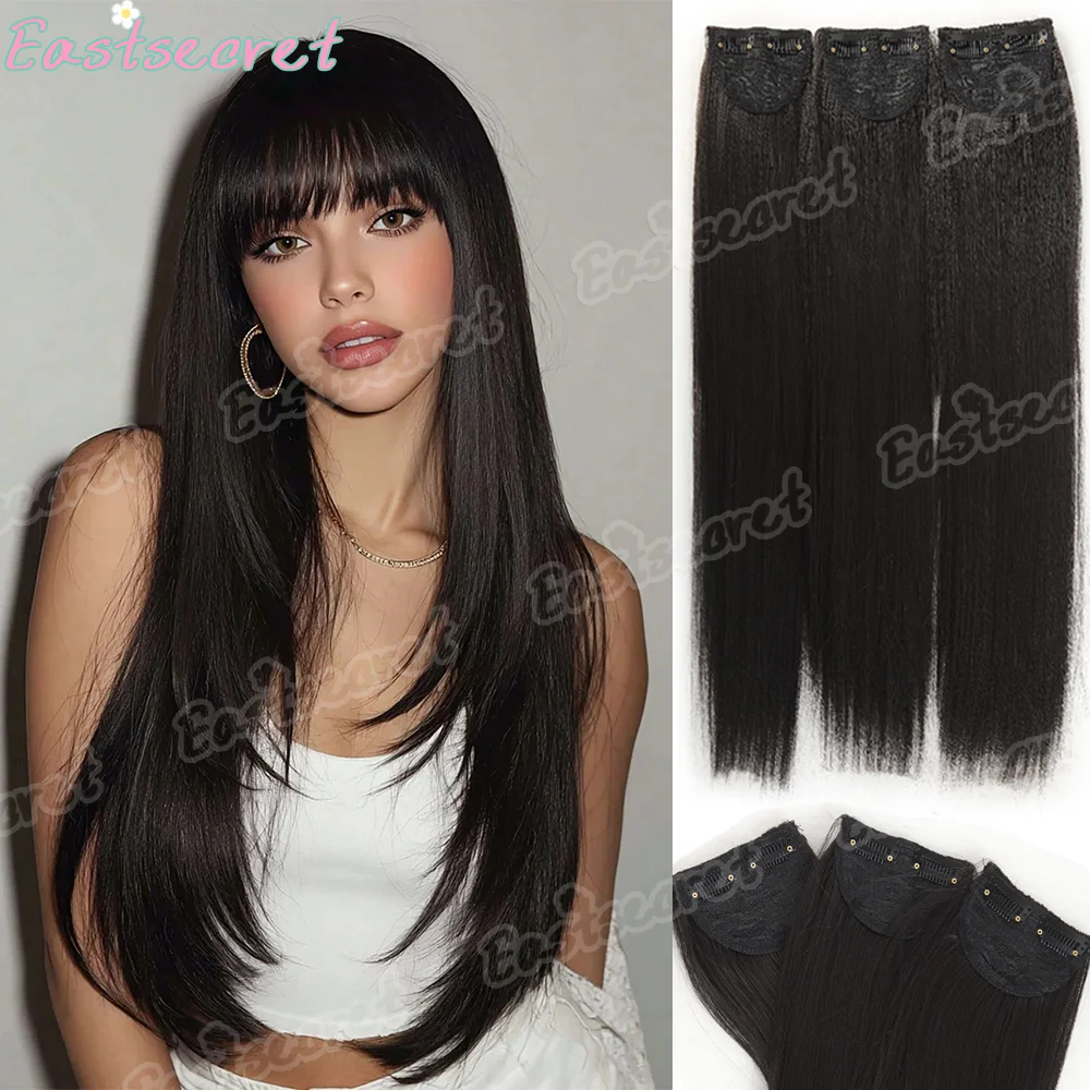 3PCS 24Inch Clip-In Synthetic Hair Extensions Invisible Root Fluffy Straight Clip-In Hair Pieces,Hairpiece Pad To Add Volume