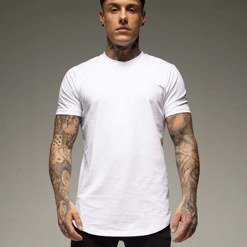 Plain Summer Workout Gym T-Shirt Mens Cotton Short Sleeves T Shirt Casual Tee Tops O-neck Streetwear Fashion Sports Clothing