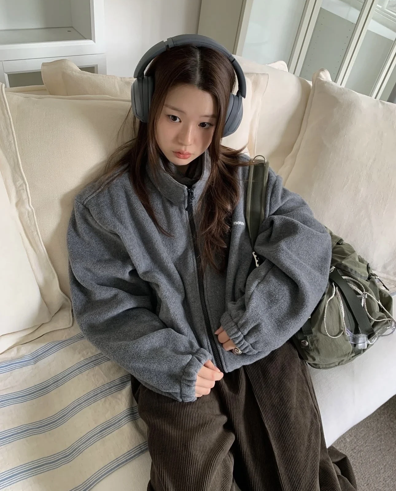 

Smoothmod Ladies' Fce Zip up Hooded Jaet Dstring Stand Collar Outerwear Casual Comfortable Long Sve Color