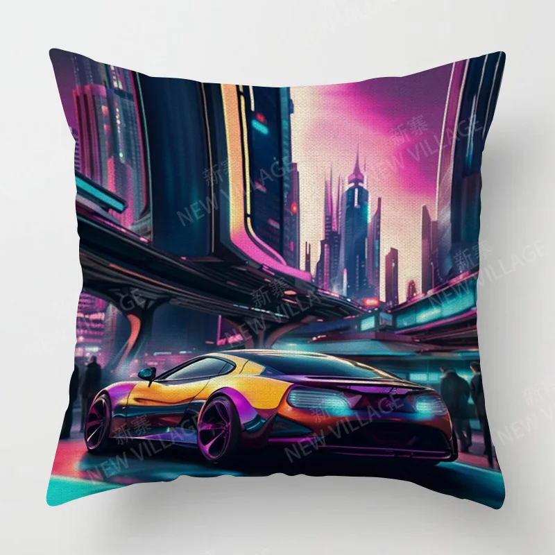 Modern Simple Car Illustration Pillow Cover Bedroom Cafe Decoration Applicable Car Cushion Cover 40x40cm 45x45cm