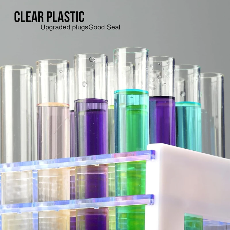Test Tubes,40Pcs Test Tubes With Rack,Plastic Test Tubes With Caps,Science Tubes And Test Tube Holder 16X100mm (12Ml)