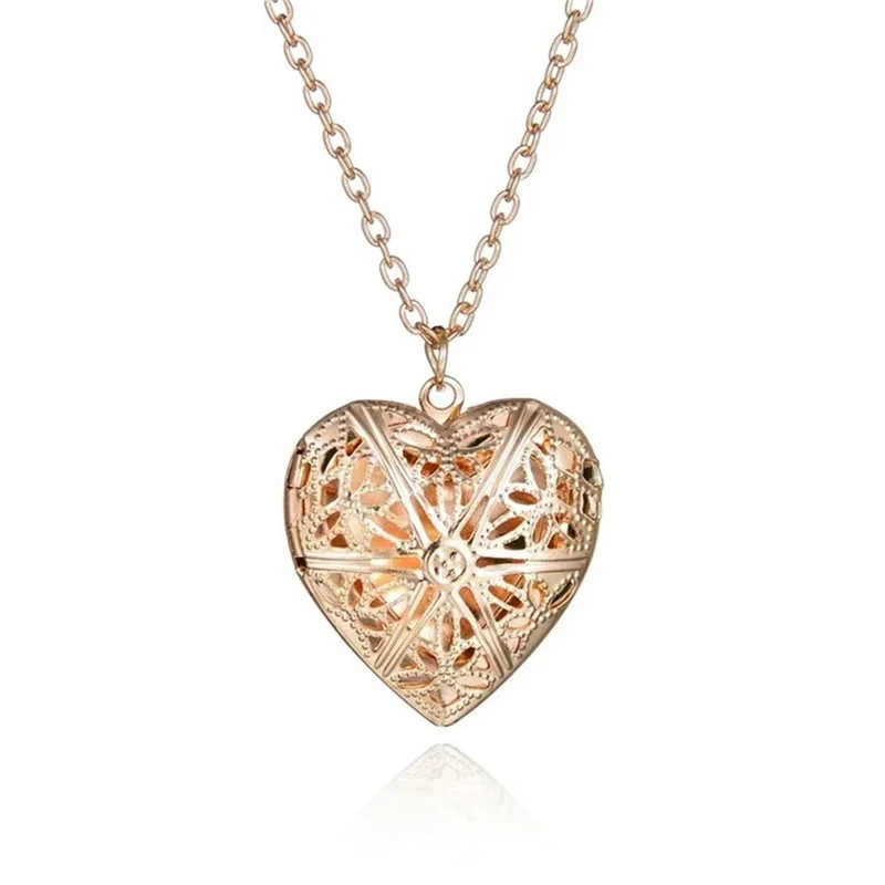 1pcs Necklace Heart Shape Stainess Steel Heart Necklace Pendant Chain Jewelry Party Beauty Girls Photo Locket Jewelry