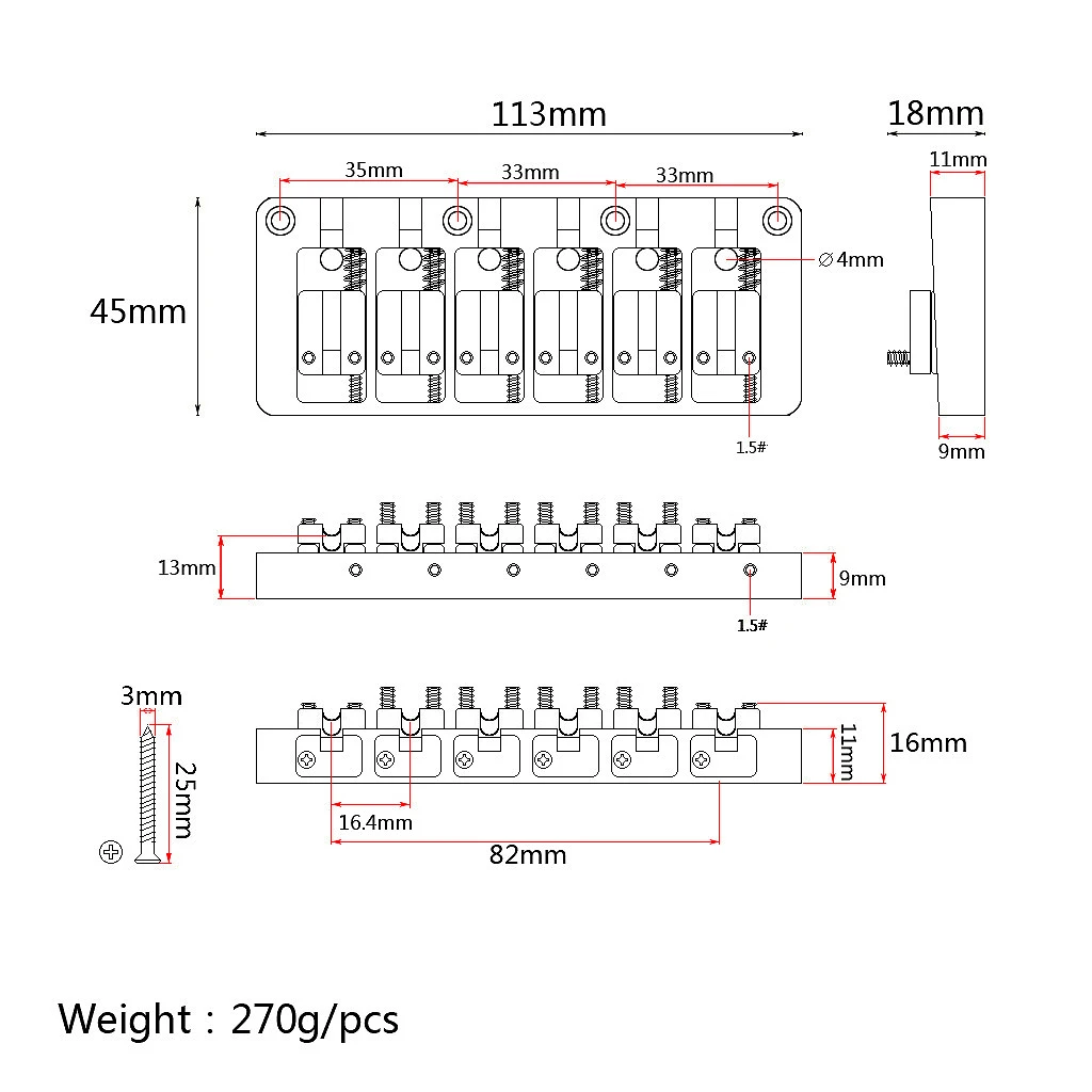 6 String Bass Bridge Bass String Bridge Fixed Hardtail Bridge Adjustable Saddle Chrome Stringed Instrument Accessories