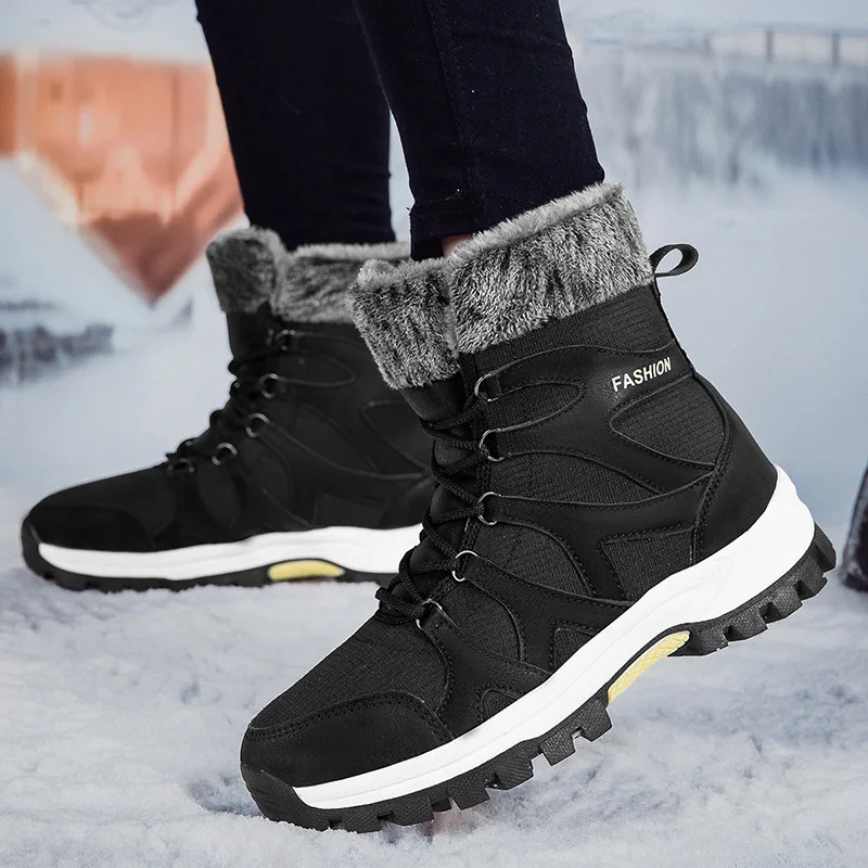 Winter Snow Boots for Men Women Plush Warm Mid‑Calf Ankle Boot Anti-slip Thermal Cotton Shoes for Outdoor Walking Size 36-46