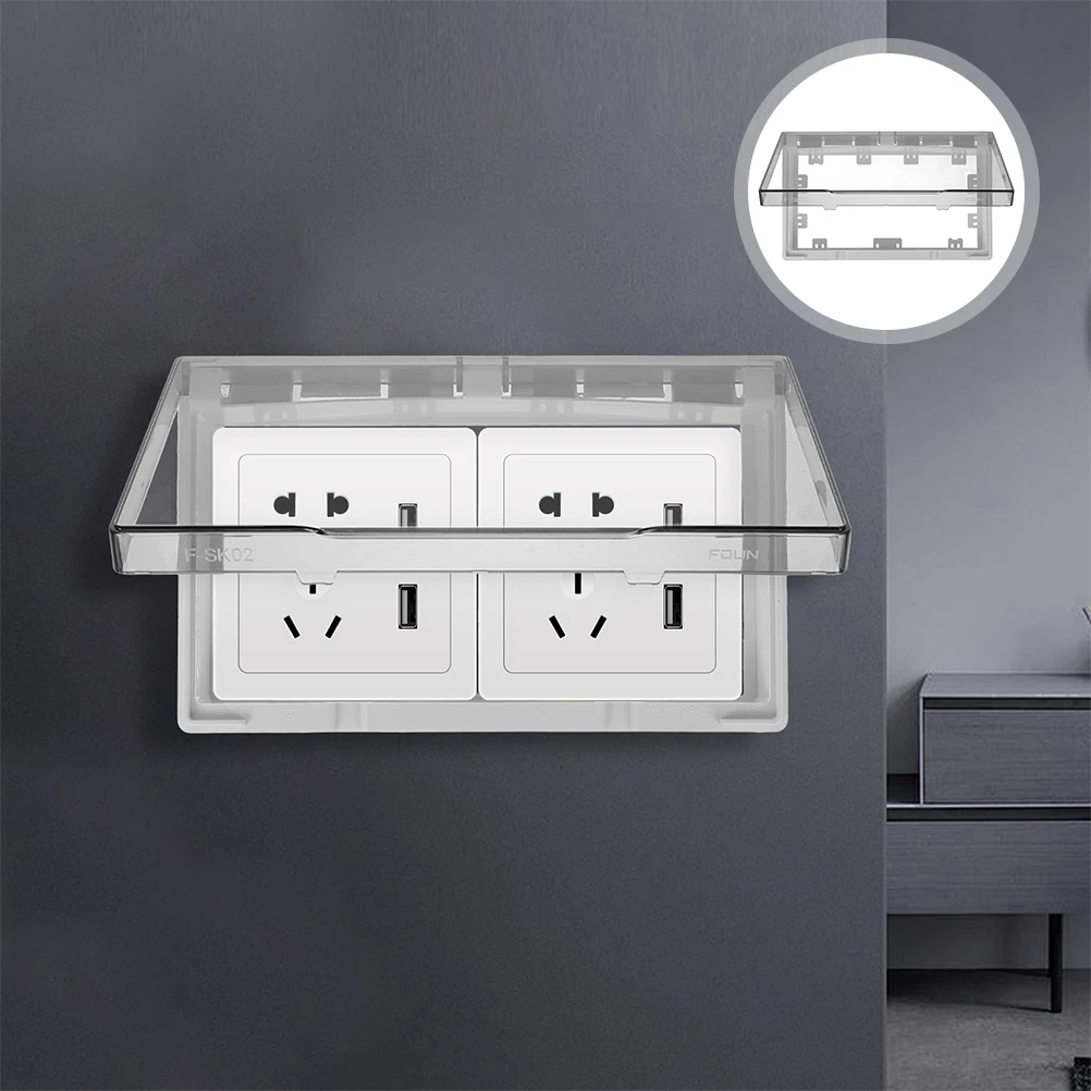 

2pcs Ultra-Thin Waterproof Outlet Adhesive Socket Protective Boxes 2-Position Switch Cases No Wall Damage Dust Proof Bathroom