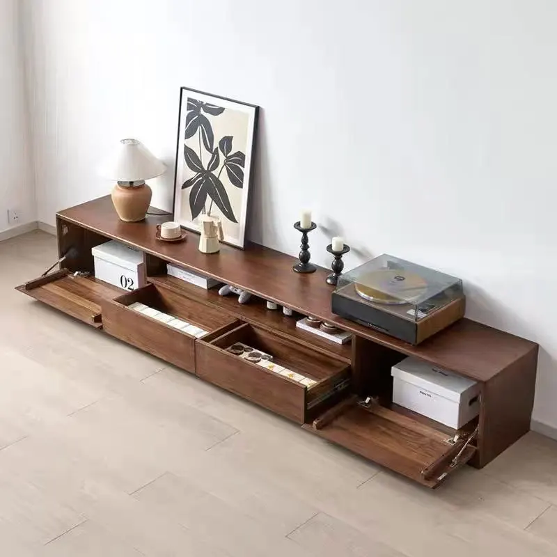 Customizable North American black walnut home coffee table modern simple floor-to-ceiling audio-visual cabinet