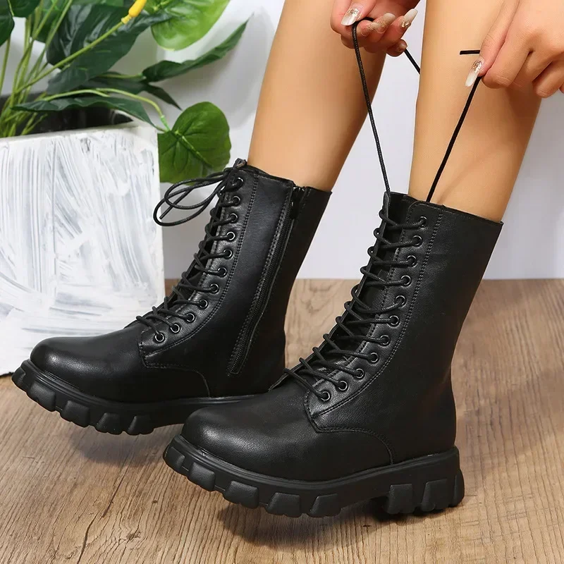 Damskie buty do połowy łydki obuwie damskie platformy Chelsea Boot damskie klasyczne buty punkowe Goth Retro Casual krótkie buty damskie