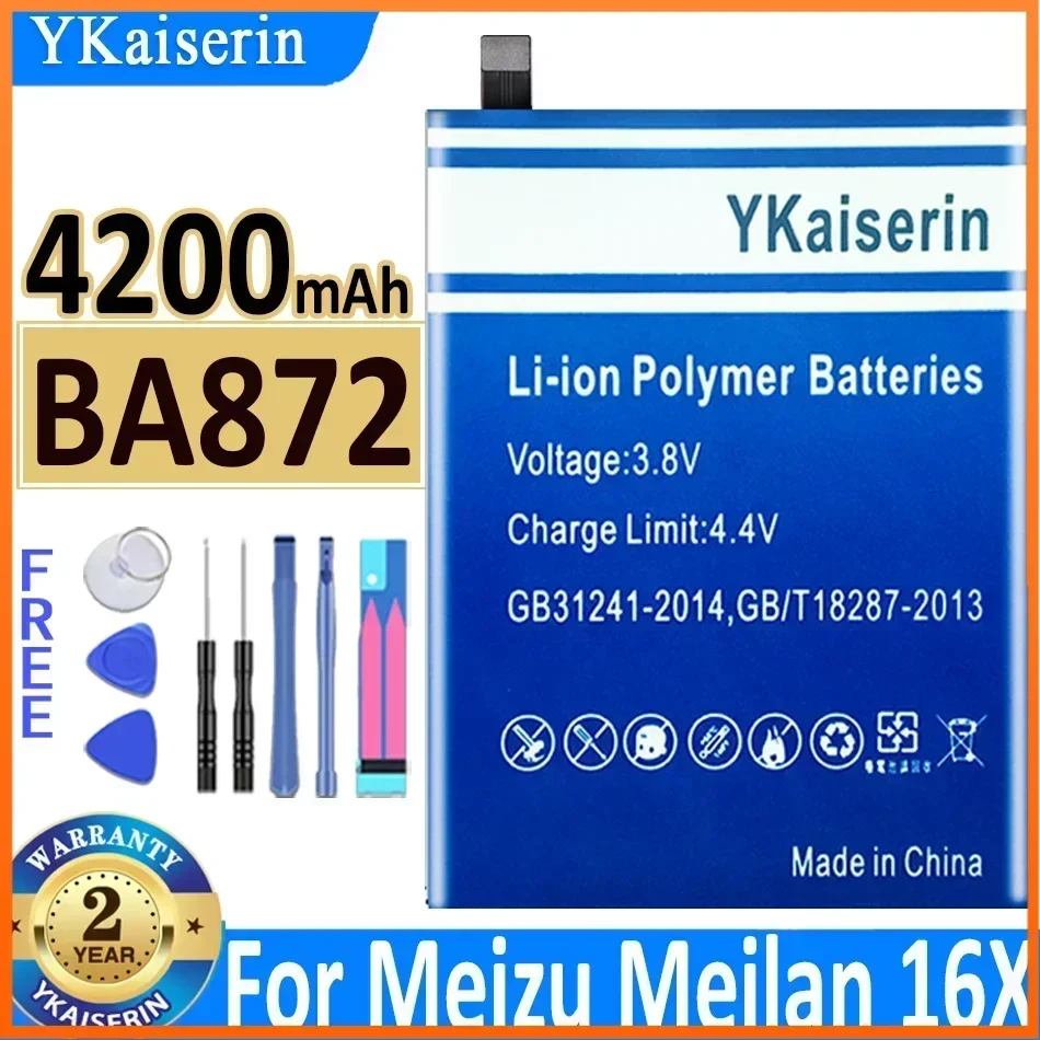 YKaiserin 4200mAh BA872 BA 872 Cell Phone Battery for Meizu 16X Smart Phone Batteries Bateria + Track NO Warranty 2 Years