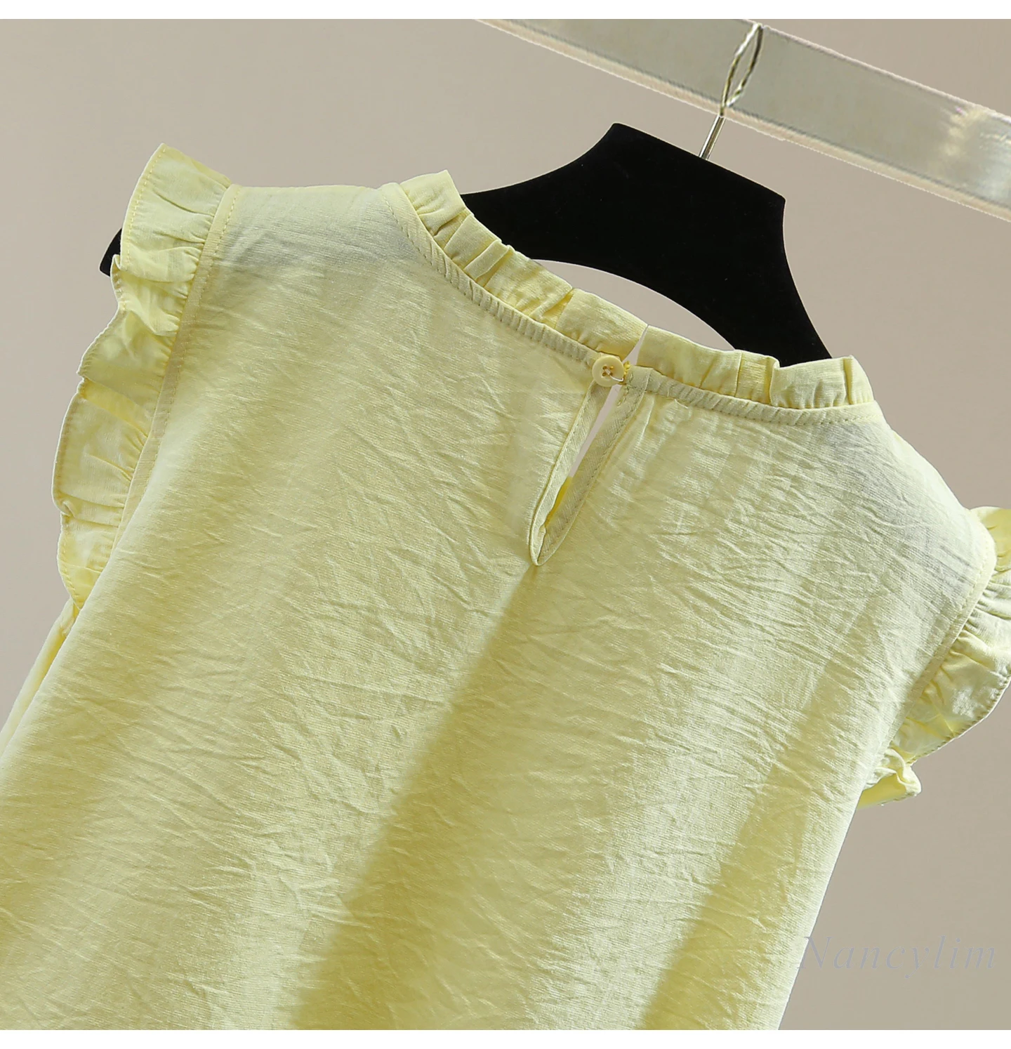 Fungus Lace Sleeveless Doll Shirt, Yellow Top Ladies, 2025 Summer Korean Version High Waist Short Diamond Pullover Blouse Women