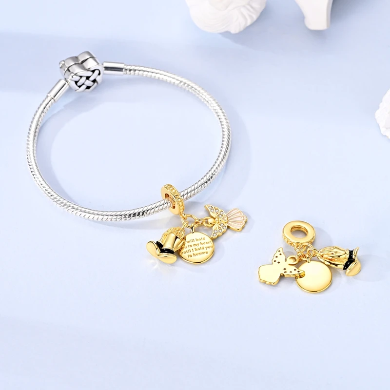 925 Sterling Silver Charms Bead CZ Zircon Gold Plated Faith Dangle Fit Original Bracelet DIY Women Jewelry Gift