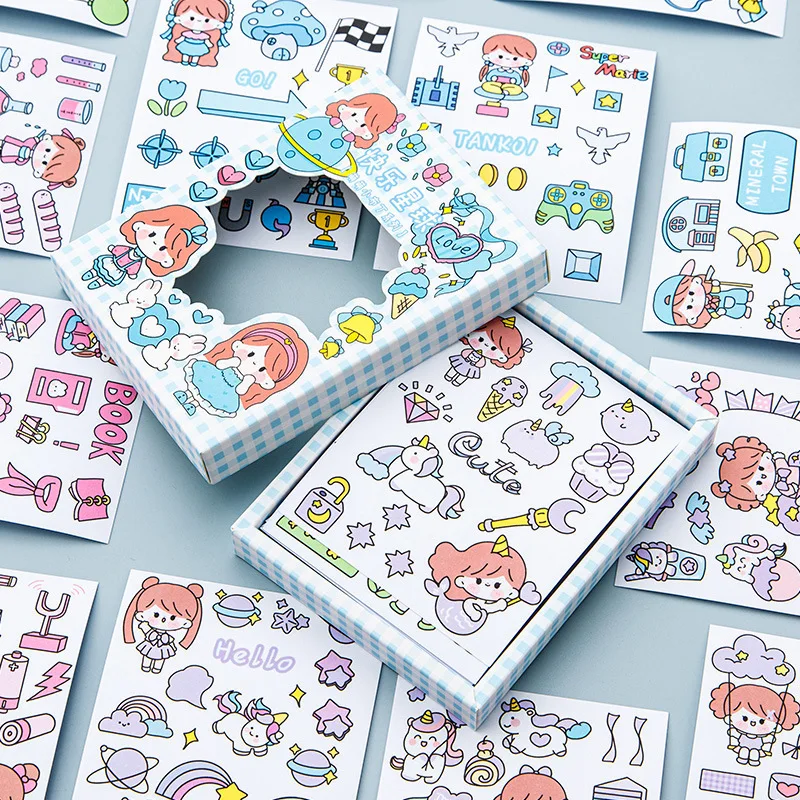 50 Sheets/Box Cartoon  Stickers Hand Account Decoration Diy Gift Box Decoration Stickers Pattern  Cute Girl Material Stickers