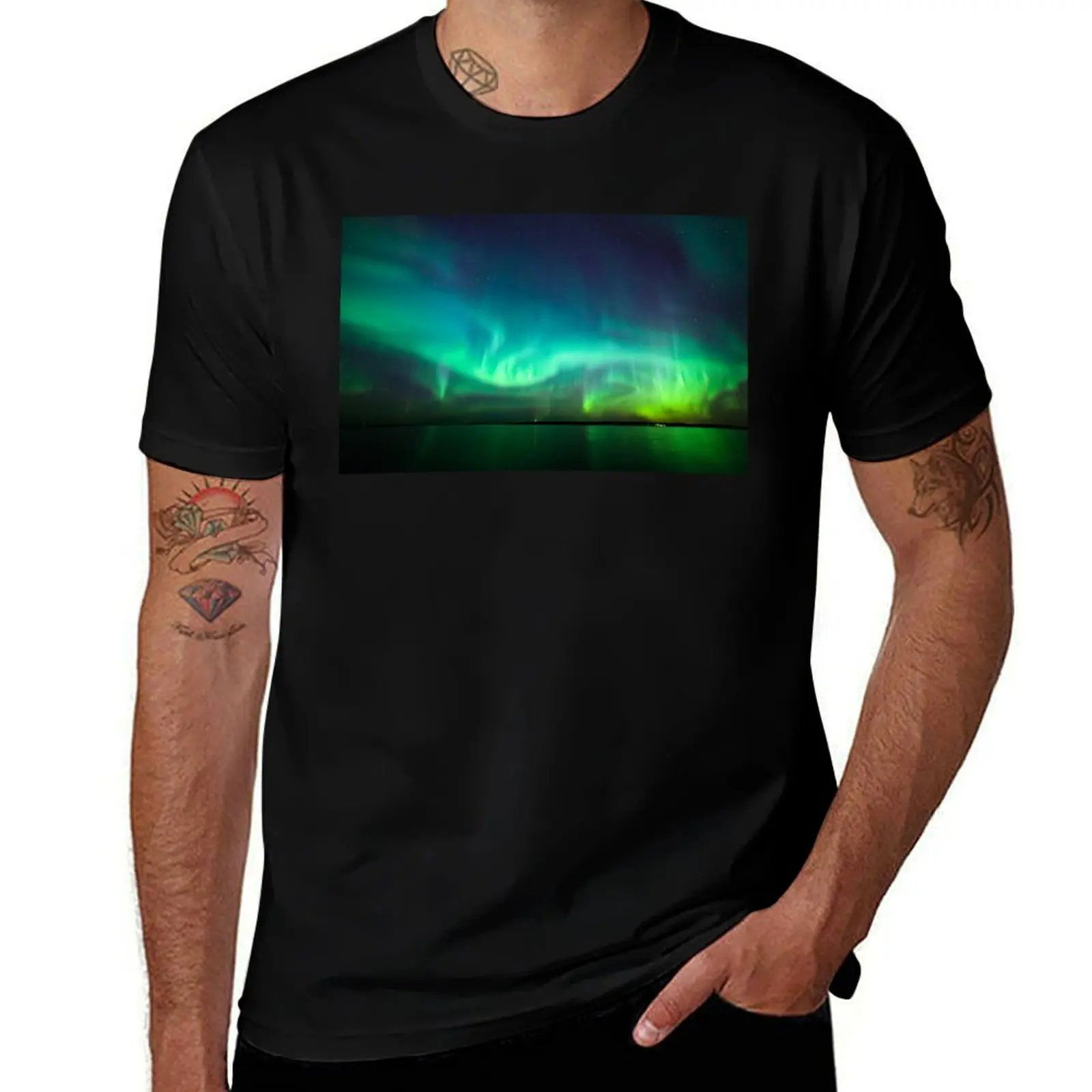 lights over lake glow Northern T-Shirt Big and Tall Solid Color T-Shirt