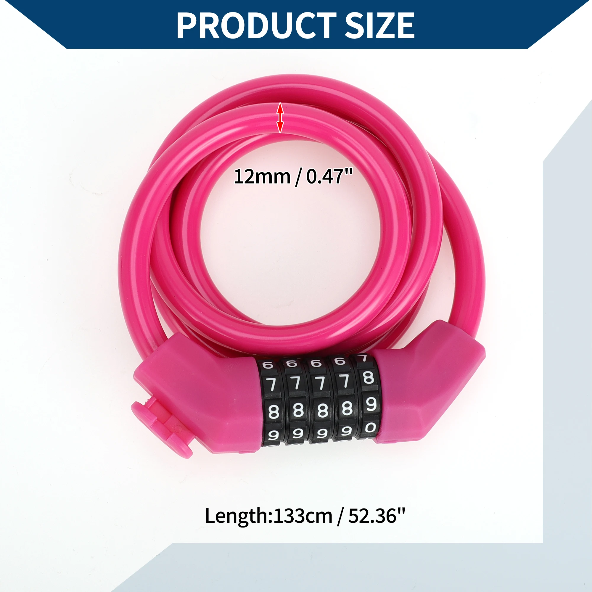 X Autohaux قفل الدراجة/قفل سلسلة الدراجة القابل للتعديل 5 أرقام قفل كابل الدراجة القابل لإعادة الضبط سبائك الزنك ABS PVC 133 سم / أرجواني #2