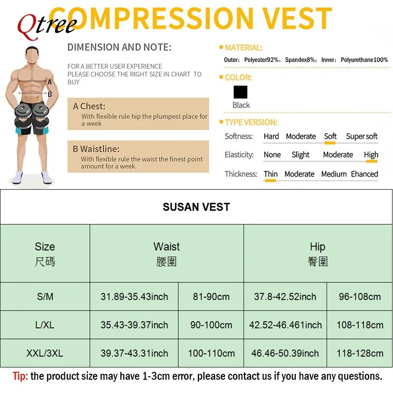 Qtree-Homens Sweat Sauna Vest, Body Shaper, Terno De Treino De Compressão, Queima De Gordura Camisa, Barriga Emagrecimento, Perda De Peso, Cintura Trainer Tops